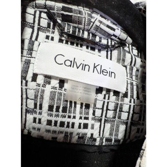 CALVIN KLEIN Classy Blazer Open Jacket Black White Jacquard Textured Stretch Bla - Picture 4 of 6